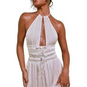 Oh Polly Tulia Halter Neck Cut Out Shirred Mini Dress in White NWT